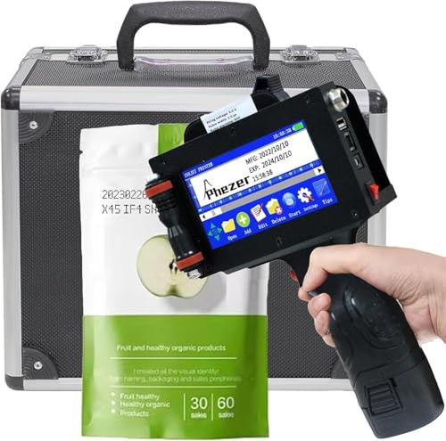Phezer Impresora de inyección de tinta portátil P16-1, altura de impresión de 1 pulgada con cartucho de tinta solvente de 72 ml, máquina de codificación inteligente portátil para fecha de caducidad