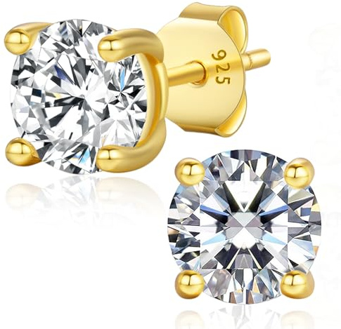 LAVUMO Moissanit Ohrringe Silber 925 14K Gold/Weißgold Plattiert Ohrstecker | 0.3ct-2ct Rundschnitt Moissanit Ohrstecker, VVS1 D Farbe Brillant Hypoallergen Schmuck Geschenk für Frauen