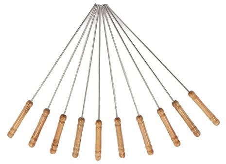 Bâtonnets de Kabob pour Barbecue, 11,8 Pouces, Manche en Bois, Brochettes de Barbecue en Acier Inoxydable, 10 Pièces