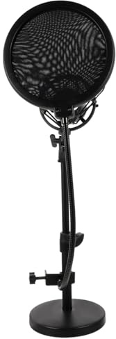 Teleskop Mikrofonständer 1 Satz Tisch, Schwarz aus Metall | Mikrofilter und Popfilter, Verstellbar, für Audioaufnahmen und Rundfunk