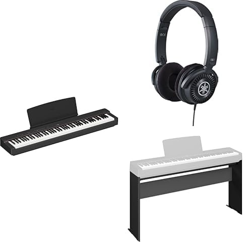 Yamaha P-145 Digitalpiano mit 88 abgestuften Hammer-Kompakttasten im Paket mit HPH-150-Kopfhörern und L-100 Digitalpiano-Ständer aus Holz