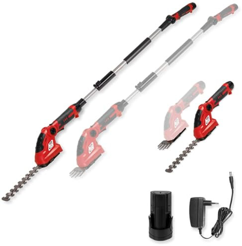 WALTER Akku Heckenschere/Grasschere, stufenlose Teleskopstange bis 120 cm, 12V Li-Ion, 1200 U/min, Laserschneidmesser, 160 mm Schnittlänge, 100 mm Schnittbreite, inkl. Akku, Schnellladegerät