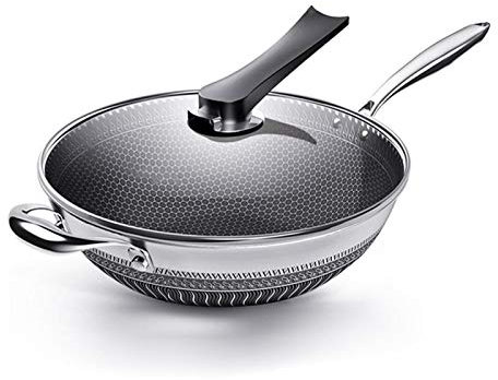HAVVMK Topf, Bratpfanne, Wok aus Edelstahl, Wabenbratpfanne mit Glasdeckel, Sauteuse, Küchenkochgeschirr, 32 cm (32 cm)
