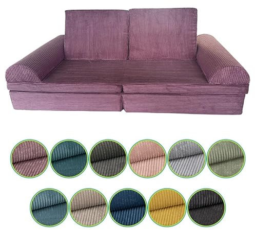 Pillows24 Kindersofa mit Schlaffunktion | Weiches Spielsofa aus Cordstoff | Bequemes Kinder Sofa mit abnehmbaren Bezügen | Ergonomische Kindercouch für Spielzimmer – Fancy Spielsofa für Kinder