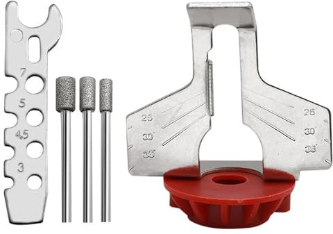 Chainsaw Sharpening Kit, Chain Saw Sharpener Guide Drill Adapter with Wrench and Grinding Heads, Drill Power Tool Accessories (Red)