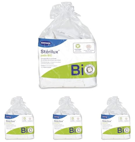 Sterilux Pads BIO - Rectangles De Coton Biologique - Doux - Ne Peluchent Pas - 7,5 x 9,5 cm - 160 Unités (Lot de 4)