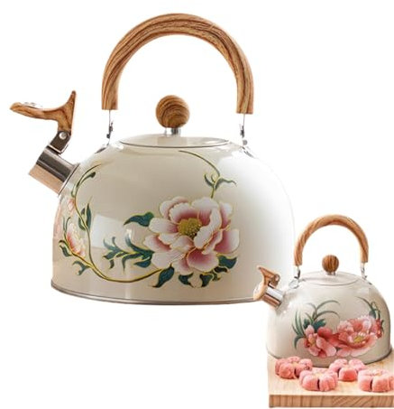 Flower Tea Kettle - Vintage Teapot | 3L Floral Whistling Water Teapot with Handle for Stove Top Home Kitchen Christmas New Year