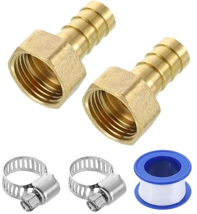 sourcing map 2Pcs Brass Barb Fittings,1/2 Barb x G1/2 Female Thread | Hose Connector with Hose Clamps,for Water Fuel Gas Oil Transportation and Pipeline Maintenance