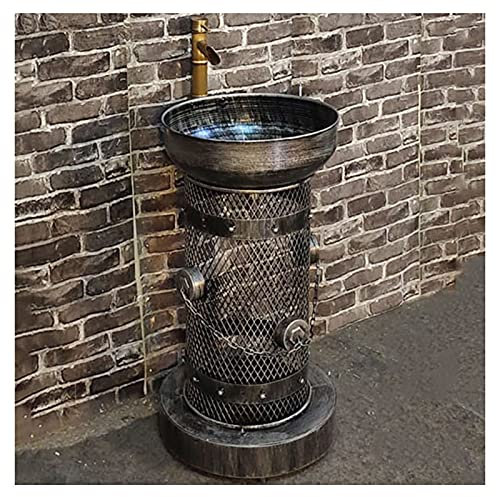 Mobile da bagno in stile industriale con lavabo, mobiletto moderno con rubinetto e scarico, autoportante, 45 x 84,8 cm, C: rame rosso (B: argento senza specchio)