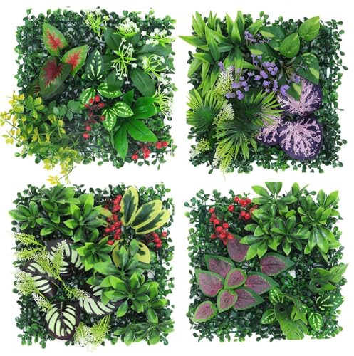 AQCQDQ Mur de plantes d'extérieur - Lot de 4 plantes artificielles - 25 x 25 cm - Décoration pour mur, balcon et jardin (hybride 09)
