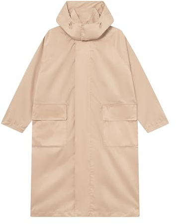 Kubota Giacca Antipioggia per Donna & Uomo – Poncho Impermeabile con Cappuccio – Impermeabile Leggero da Festival – Mantella Estiva Lunga – Spolverino Antivento - Beige L/XL