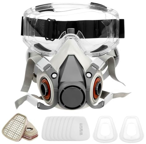 GWCYMYD Maschera respiratoria con occhiali protettivi e filtri, in silicone, 20 x 13 x 14 cm, doppia filtrazione, per bloccare i pesticidi, colore vapore, polvere fumo