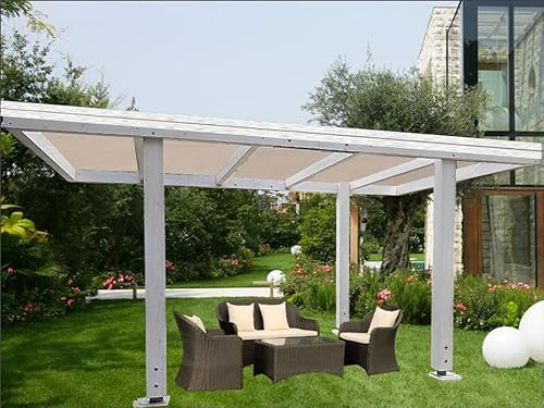 Futurazeta - Pergola Gazebo Ricovero auto e moto in Legno Lamellare Pesante, 500 x 316 cm, Serie IRON 500 (Bianco, Con Telo Intrecciato)