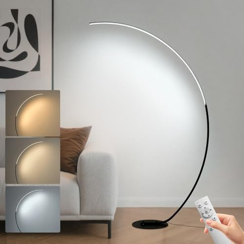 POWROL Arc Floor Lamp, 65 Tall Standing Modern LED Floor Lamps for Living Room, 3000K-6500K Dimmable with Remote, Night Mode, Arched Reading Corner Floor Lamp for Bedroom Office