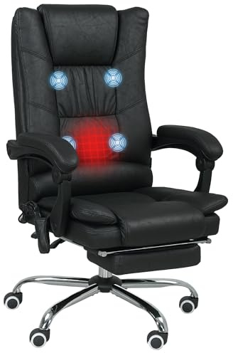 Vinsetto Bürostuhl mit Vibrationsmassage, aus Mikrofaser, Schwarz | Ergonomischer Chefsessel, Lendenwärmer, Schreibtischstuhl, Liegefunktion, Fußstütze, Höhenverstellbar, mit Seitentasche