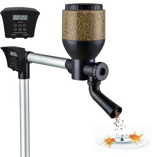 Futterautomat Aquarium, Automatische Teichfütterung, große Kapazität 5.5L Fischfütterung mit LED Display Controller, 9 Komponenteneinstellungen, Speicherfunktion für Urlaub