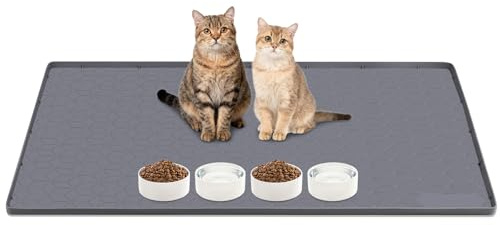 Kalolary Tappetino Lettiera Gatti, Extra Large 33 x 22 pollici Tappetino Lettiera Silicone Gatti Controllo Dispersione Impermeabile Facile Pulire Tappetino Catturare Sotto Morbido Zampe (Grigio)