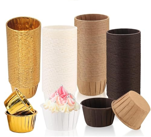 200 Pcs Cupcake Cases for Baking, Muffin Cases for Baking, Muffin & Cupcake Liners Wrappers Cases, Cup Cakes Greaseproof Paper Baking Cups for Home Baking, Birthday Parties & Wedding Favors, 4 Colors