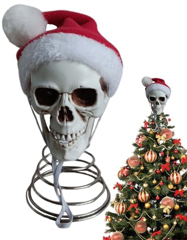 Totenkopf Christbaumschmuss Spitze | Weihnachtsbaumspitze Christbaumschmuck Deko | 13 cm Halloween Deko Für Garten Wohnung Terrasse Gruselhaus Partydekoration