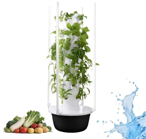 zhenmaster Jardin Vertical hydroponique avec Irrigation Automatique & lumière LED – Tour pour légumes et Plantes aromatiques – Structure ABS Robuste – Installation Rapide(20Holes+LED)