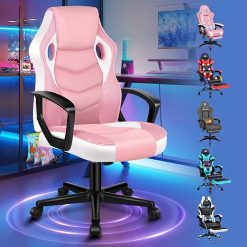 ALFORDSON Silla Gaming Ergonómica de Oficina Regulable con Ruedas, Racing Silla de Escritorio de Piel Sintética y Malla Transpirable, Soporta 150 kg, Asiento basculante y Altura Regulable(Rosa)