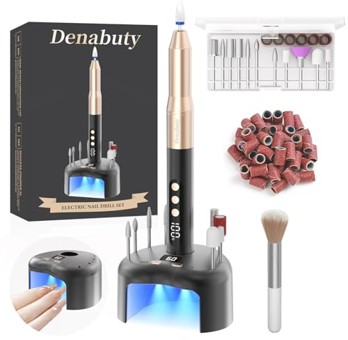 Denabuty Ponceuse pour Ongles, Lime a Ongle Electrique Sans Fil Avec Lampe UV Et Écran LED & Support, Ponceuse à Ongles Professionnelle 35000 tr/min Manucure et Pédicure Kit Vitesse Reglable Noir