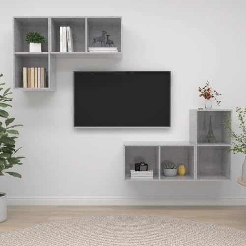 HETFTJN 4er Set TV Sideboard Betongrau Modernes Lowboard Hängeschrank aus Holzwerkstoff 37x37x72 cm Flexibel Wandmontage für Wohnzimmer Schlafzimmer Flur