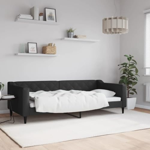 YuuSsea Tagesbett Schwarz 90x200 cm Stoff, Metall Massivholz Gestell, Vielseitiges Schlafsofa für Wohnzimmer, Modernes Design, Atmungsaktiv, Langlebig, 2-in-1 Funktion
