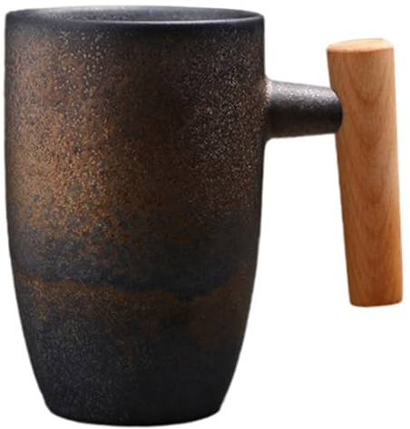 Ceramic Coffee Mug, 220ml Japanese-style Vintage Coffee Mugs with Wooden Handle for Home Office for Tea Drinks Water, Golden
