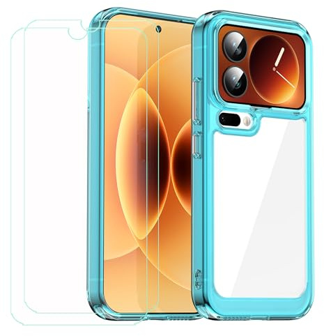 GYDQQKJ Funda para Xiaomi 17 Pro + 2 Piezas Vidrio Protector de Pantalla Cristal Templado Film, Translúcido Azul Suave TPU Silicona Cover Carcasa Caso Case para Xiaomi 17 Pro (6.30)