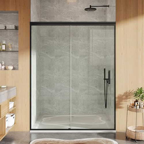 Sliding Shower Door, 44-48 Width x 72 Height, Bypass Single Sliding Design, 6mm (1/4) SGCC Tempered Glass, Brushed Nickel Finish with Matte Black Aluminum Alloy Track