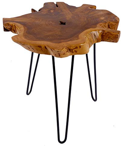 Riess Ambiente Massiver Teak Beistelltisch WILD 50cm Baumscheibe Couchtisch mit Jahresringen Holztisch