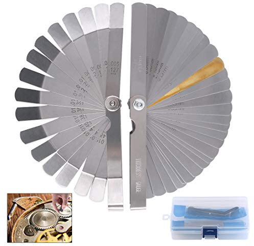 Glarks 2 Pack Stainless Steel Feeler Gauge Set, 32 Blades 0.04-0.88 mm Dual Marked Metric and Imperial Gap Measuring Tool and 16 Blades Standard SAE and Metric Gap Width/Thickness Measuring Tool