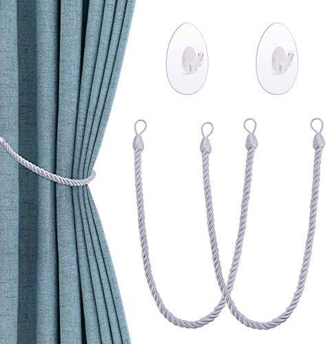 OOTSR Fermatenda Tende con Ganci Autoadesivi Trasparenti, Finestre Fermatende Corda Fibbia in Tieback per Tende per Ufficio Domestico Camera da Letto Decorazione Finestra Trattamento (Grigio)