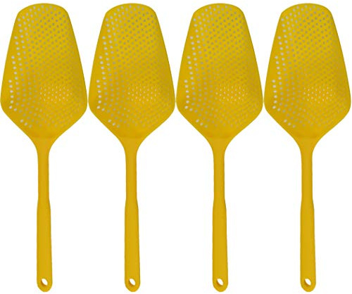 Hoshen Colador de 4 piezas, colador de alimentos, colador largo, cuchara de hielo de plástico, filtro de colador, utilizado para cocinar y hornear productos en la cocina, amarillo