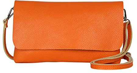 AmbraModa GLX11 - Crossbodytas, Clutch, telefoontas van echt leer met afneembaar en verstelbare schouderriem, passend voor mobiele telefoons en tablets tot 7 inch (Orange)