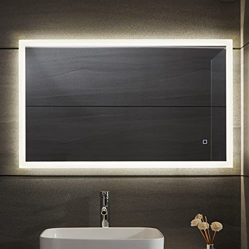 Aquamarin® LED Badspiegel - 100x60 cm, Beschlagfrei, Dimmbar, Energiesparend, mit Speicherfunktion, 3000-7000K - Badezimmerspiegel, LED Spiegel, Lichtspiegel, Wandspiegel für Bad