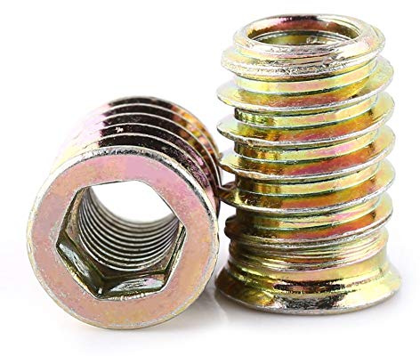 Tyenaza 20 Piezas Tuercas para Madera, M8 Tuerca de Insercion de Madera, Insertos Roscados para Madera, Inserto Roscado Hexagonal Aleacion de Zinc Tuerca, para Muebles de Madera(M8 x 20 mm)