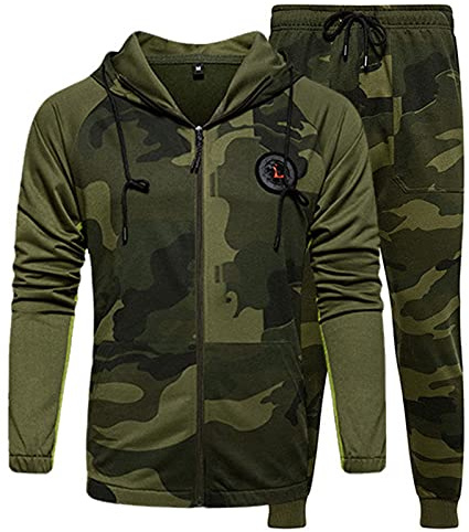 Survêtement Homme Ensemble Jogging Camouflage Hommes Sweats à Capuche et Pantalon de Sport Survêtement Zipper Top Hoodie Sport Costume Gym Activewear Fitness Vêtements Décontractés Survêtement