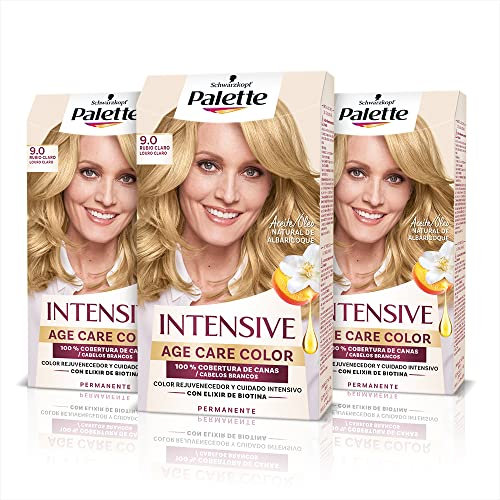 Schwarzkopf Palette Intensive Age Care - Tinta permanente 9.0 Biondo Chiaro - Confezione da 3- Colore ringiovanente con elisir di biotina