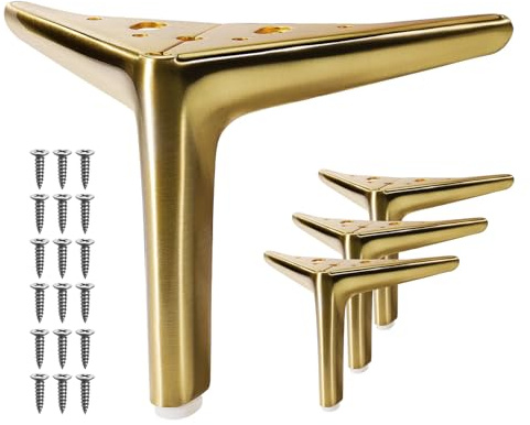 VEHCIL 6-inch Brushed Gold Furniture Legs, Legs for Furniture Set of 4 Modern Furniture Feet Metal Table Legs for Cabinet Sofa Couch Chair Bed Dresser Wardrobe Risers DIY Replacement