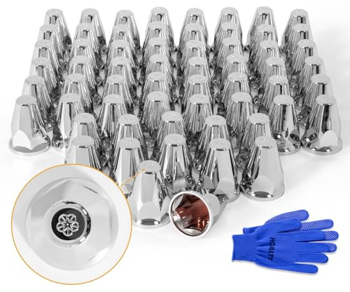 HQALTY 60Pcs Lug Nut Covers 33mm Bullet Flanged ABS Chrome Plastic Push-on Anti-Rust Standard Flanged Nut Covers for Semi Trucks, Trailers, Trucks, RVs