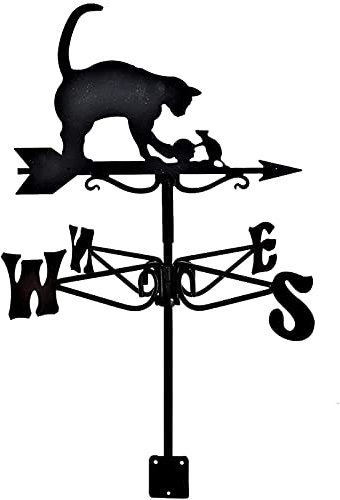 CAZARU Wetterfahne aus Metall, Hexe, Schmied, Katze und Maus, Wetterhahn, Windrichtungsanzeiger mit Anti-Rost-Beschichtung, Wetterfahne, Messwerkzeug, Katze und Maus