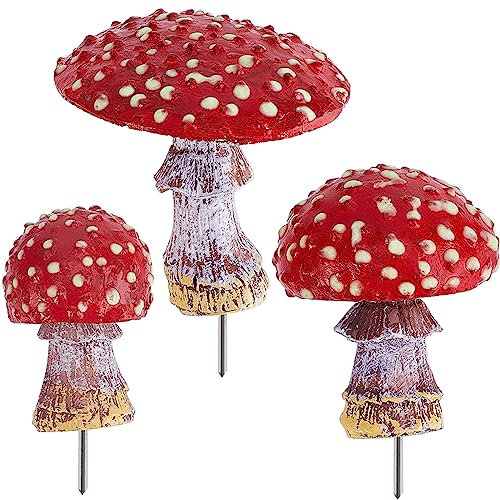GORGECRAFT 3 PZ Giardino Fungo Rosso Decorazione Funghi Ardenti Statua Nel Giardino di Notte Cortile Percorso Scenario Prato Halloween Decorazioni Natalizie Vasi per Piante Accessori per Esterni