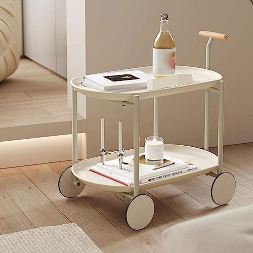 KOWJIFH Home Decor Coffe Tables Side Table on Wheels Swivel Bedside Table Kitchen Rolling Table Cart Trolley Book Shelf Storage Shelf Mobile Tables for Bedroom, Living Room, Kitchen, Office, Lounge