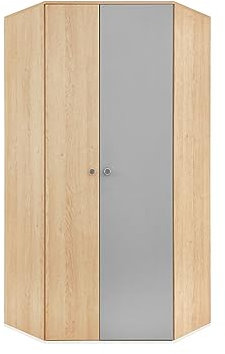 Mirjan24 Eckkleiderschrank Pezru PX02 Drehtürenschrank 2 Kleiderstangen 6 Fächer B:90 x T:90 x H:190 cm Kleiderschrank für Kinderzimmer/Jugendzimmer Eckschrank (Biskuit-Eiche/Biskuit-Eiche + Grau)