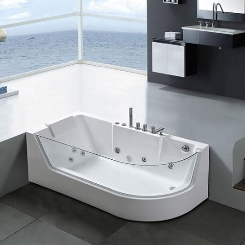 Bagno Italia Baignoire à remous 170 x 80 cm avec côté en verre et 6 jets