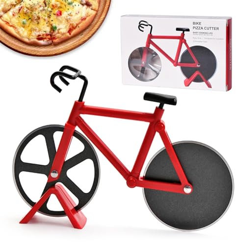 Roulette à pizza de vélo, roulette à pizza en acier inoxydable antiadhésif, intéressante pour vélo, peut couper des pizzas et des crêpes (rouge)