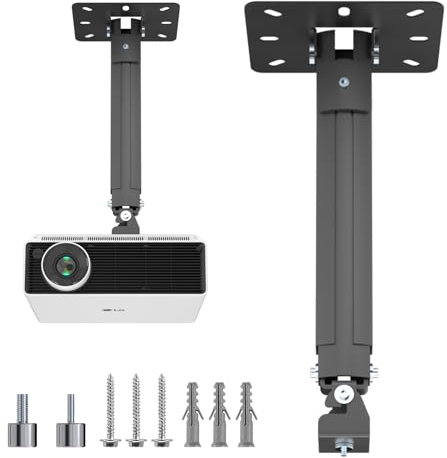 suptek Universal Ceiling Wall Projector Mount with 533mm Extendable Pole & Thread Adapters for Most Projectors up to 13.6kg Black