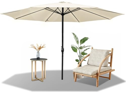 Fiqops Sonnenschirm Ø270 cm Beige mit Kurbel| Ampelschirm Gartenschirm Sonnenschutz UV Schutz 50+, 30° knickbar, Kurbelschirm Marktschirm wasserdicht für Garten, Terrasse, ohne Ständer